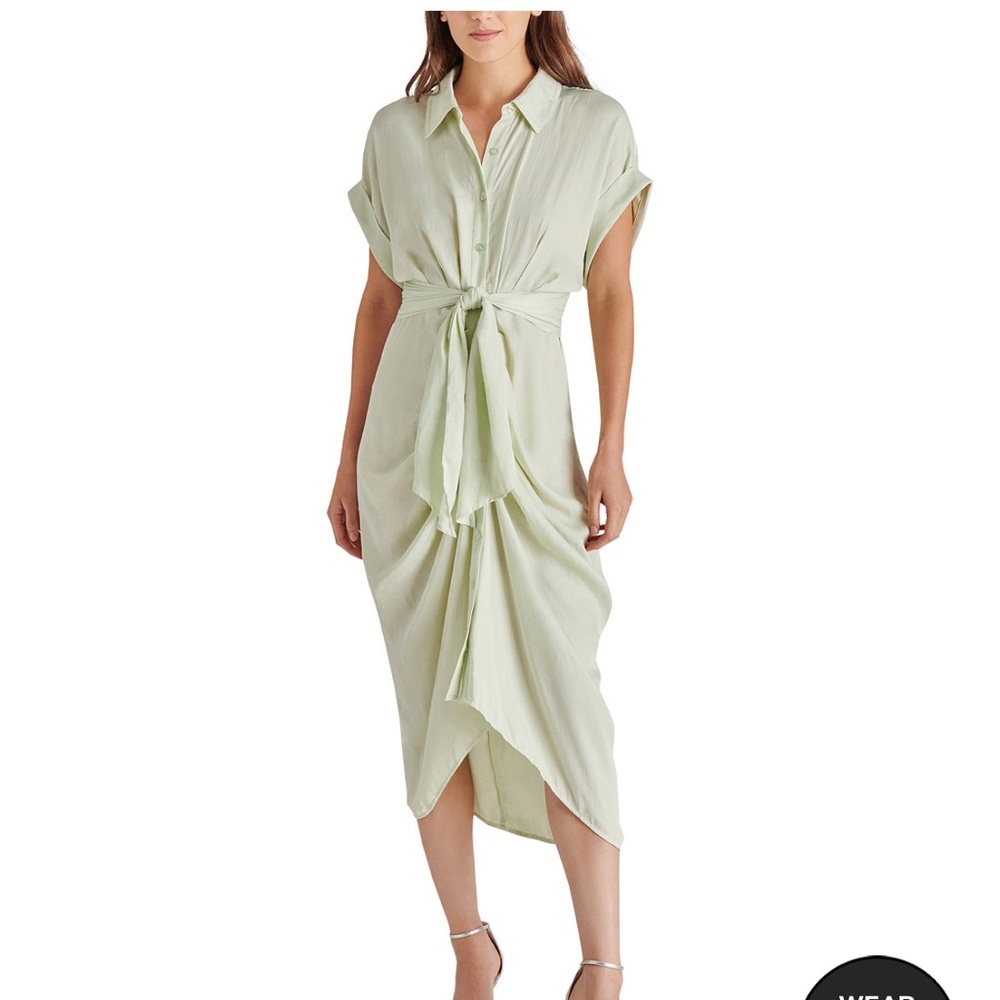 Steve Madden Women's Tori Tie-Front Midi Shirtdress in Sea Mist Green